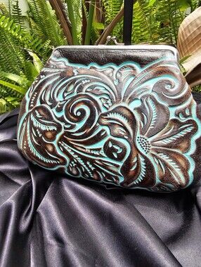 Patricia Nash Tooled Leather Kiss Lock Clutch Bag